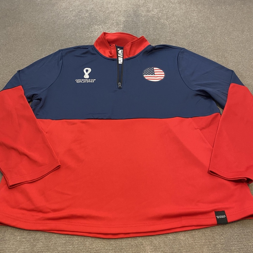 United States Soccer Quarter Zip Pullover Mens XL Red Blue FIFA‎ World Cup Qatar